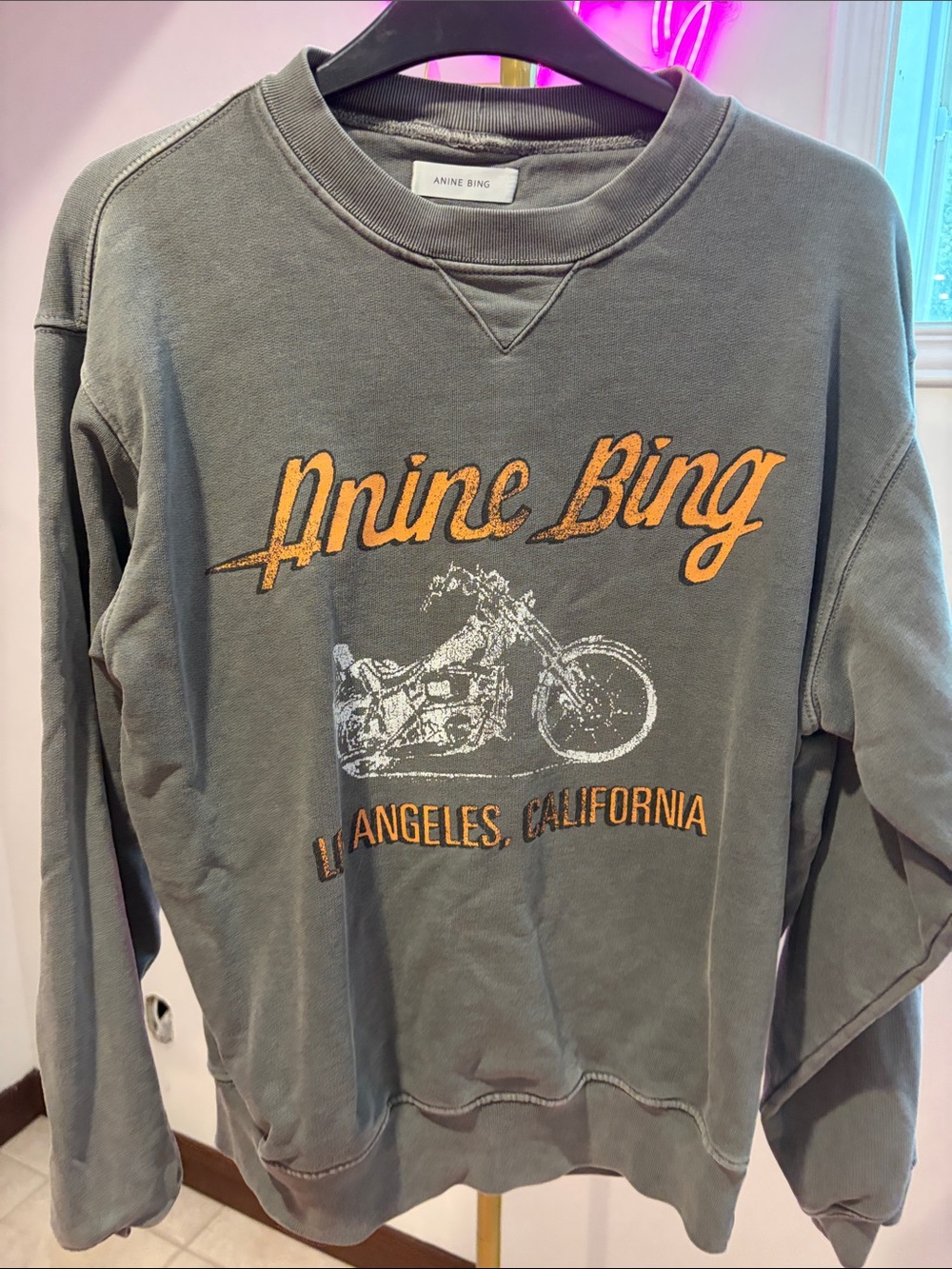 ANINE BING Los Angeles Motorcycle Graphic Sweatshirt — Charcoal Gray